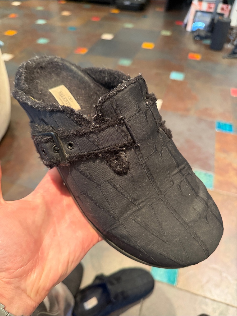 Valentino Black Slip-On Fur Lined Clog